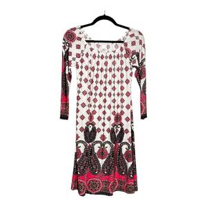 Pink Coconut Boutique Phoenix-726 Paisley Medallion Dress Pink Black Womens S